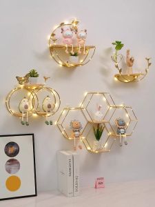 Nordic Style Wall Mounted Decorative Shelf Iron Material Living Room Bedroom Restaurant Decoration No Drilling Required