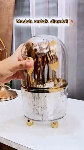 Tempat Sendok Garpu Berputar - Organizer Multifungsi untuk Kuas Makeup Kosmetik Alat Tulis & Perlengkapan Dapur