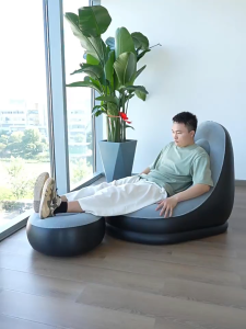 MIZONA Inflatable Flocking Air Single Chair With Footrest Lazy Sofa Foldable Indoor And Outdoor Sofa Malas Pam Udara Sofa Beanbg Kembung