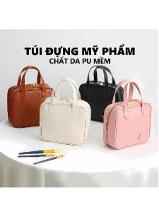 Túi Đựng Mỹ Phẩm Đồ Trang Điểm Du Lịch Da PU Mềm Dáng Vuông Sang Trọng