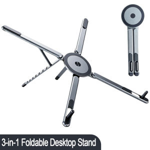 Ultra Light 3-in-1 Foldable Desktop Stand Aluminum Tablet Holder 8 Level Height Adjustable  For Desk Travel Office Daily Use
