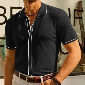 Casual Short Sleeve Polo Shirt for Men Flip Collar Comfortable Fit Fashionable Chinese Brandless Summer Wear Daily Male Apparel