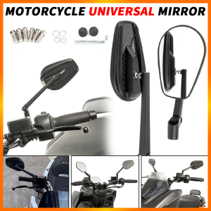 E&M Motorcycle Side Mirror Adjustable Classic Retro Side Mirror Genuine Carbon Fiber Universal Rear Mirror