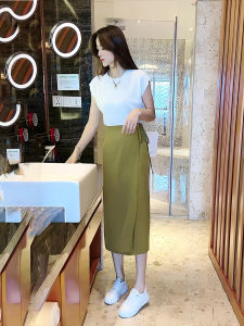 Fashionable One-Piece Asymmetric High-Waist A-Line Mini Skirt Womens Summer Split Belted Skirts Stylish Commute Korean Style