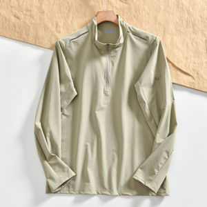 High-End Outdoor Mens Long Sleeve T-Shirt Zip-Up Collar Quick-Dry Breathable Water-Resistant Standard Fit Fashion Urban Style