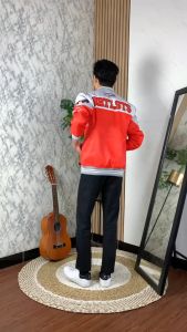Jaket Pria Dewasa Keren Distro Motor Jacket Varsity Pria Cowok Vintage Pamelo Taslan Merah Terbaru