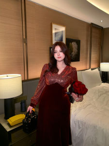 GLEC | Plus Size Evening Wear Velvet Patchwork Fish-tail Dress