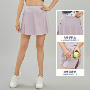 Quick-Drying Exercise Skort Womens Fake Two-Piece Badminton Tennis Belt Waist Bag Phone Holder Running Fitness Yoga Skirt