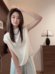 ผ้าไหม กึ่งสูง ปกเสื้อ หลวม Fit ผู้หญิง เสื้อเชิ้ตแบบบาง ฤดูร้อน สไตล์ เรียบหรู ชิค เสื้อท่อนบน ชุดทํางานเกาหลีสีบริสุทธิ์ เสื้อสวม