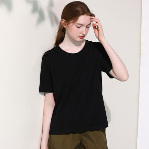 Miccbeirn | Silk Long Staple Cotton Simple T-Shirt Short Sleeve Casual Summer Basic Style Versatile Round Neck Slimming Effect