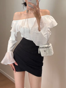 SHUAIYUE | French Ruffled V-Neck Bell Sleeve Blouse