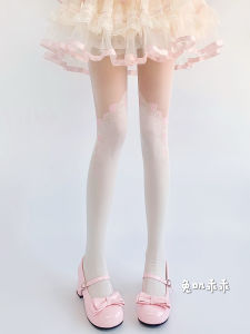 Lolita Satin Ballet Style Thin Womens Leggings Cute Sweet Lace Splicing Base Layer Socks Ultra Thin Velvet Fabric Four Seasons