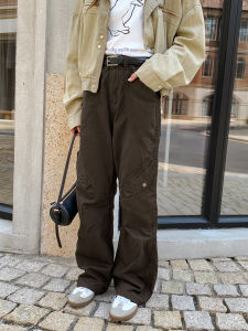 Jenny NASA American Retro Multi-Pocket Work Pants Women Loose Straight Leg Casual Wide Leg Long Trousers Casual Cotton Pants