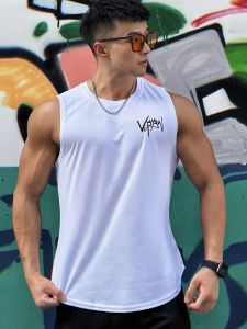 Mens Sleeveless Vest Quick Dry Loose Short Sleeve T-Shirt Fitness Training Clothes plus Size Basketball Training Wear round Neck Polyester