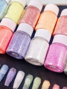 Sea Salt Bright Crystal Powder Flow Linen Material Epoxy Nail Shimmering Powder Glitter Powder Fine Glitter Nail Magic Color Glittering Powder 12 Colors