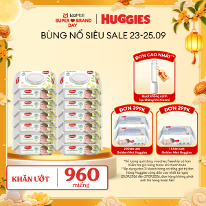 [0h 23.9 - 25.9GIẢM THÊM 90K] Thùng khăn giấy ướt 12 gói Huggies 80 miếng không mùi