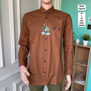 Kemeja polos pria lengan panjang bahan cigaret premium warna biru muda