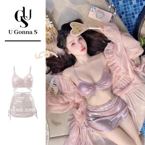 ชุดว่ายน้ำบิกินี่ชุดสวมใส่ชายหาดผู้หญิงเซ็กซี่ดัน3ชิ้น2024สไตล์ใหม่พร้อมปกปิดเอวสูงแขนกุดคอวีแฟชั่นน่ารักประกายระยิบระยับ