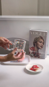 Rainbow Goblet Double Wall Glass Cup/Gelas Minum Teh Kopi Jus/Gelas Piala Cantik Estetik Ala Cafe Korea/Drink Cup Water Milk Coffee Juice Colorful Sprinkle Korean Aesthetic/Kado Gift Hampers Gelas Lucu