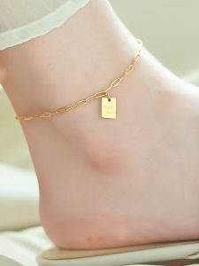 Original 18k saudi gold pawnable luck square brand good luck anklet Womens simple niche design fashion accessories birthday gift