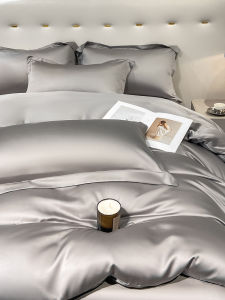Summer Luxury Ice Silk Bedding Four-Piece Set Smooth Naked Sleep Grey Duvet Cover Sheet Bedding Dustcover Nordic Style