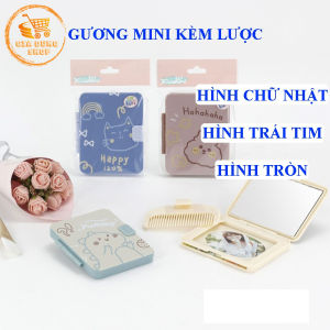 Gương mini kèm lược hoạ tiết hoạt hình dễ thương tiện lợi đem đi du lịch dùng đi học đi làm.