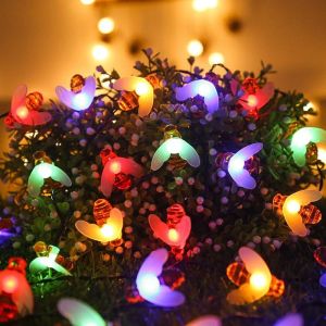 20/50/100 LED Cute Solar Bee Fairy String Lights Garden Lights 8 Mode Outdoor Lighting for Flower Fence Christmas Wedding Decor