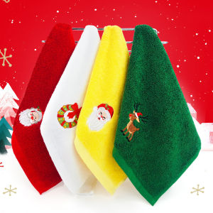 Pure Cotton Christmas Towel Santa Claus Elk Embroidery Towels For Xmas Navidad New Year Decor Microfiber Absorbent Hand Towels