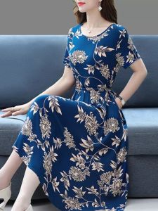 NUANKONG | Cotton Summer Maternity Long Dress Short Sleeve Pockets Loose Large Size