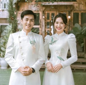 Áo dài thêu tay hoa linh lan cưới hỏi siêu đẹp