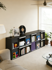 KEBIXIONG | Black Retro Real Wood Bookcase Storage Cabinet