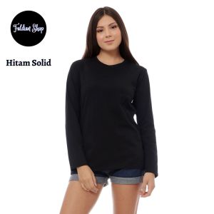 Kaos Polos Wanita Oneck Lengan Panjang Bahan Katun Combed 30s Warna Hitam Solid