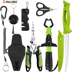 Multifunctional Fishing Tools Kit : Pliers Knife Scissors Gripper Measure Tape Lanyard Fish Gear for Boat Kayak Bank
