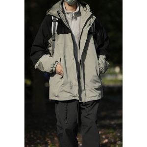 Mùa Xuân Ngoài Trời Mùa Thu Ba Trong Một Có Mũ Quần Áo Bảo Hộ Lao Động Màu Tương Phản Có Thể Tháo Rời Chống Thấm Nước Cho Nam Giới Áo Khoác Hàng Mới Về