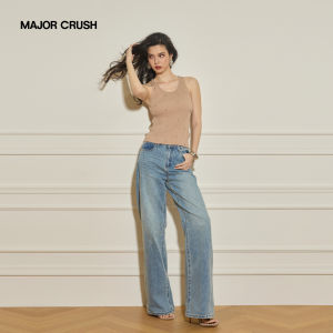 Knitted Beaded Vest Straight Jeans Suit