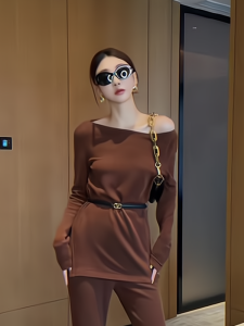 Unique Chic Autumn Long Sleeve Womens T-shirt Brown Color Trendy Top Korean Style Loose Fit Comfortable Inner Wear for Ladies