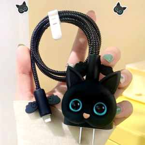 ZEEMIN 3D Cat Shaped Phone Charger Protectors Sleeve Suitable for Apple IPhone 16 15 18/20W Soft Silicone Chargers Protective Cover Set