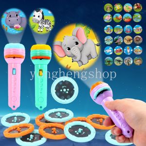 【Hot Sale】Creative Cartoon Animal Fun Luminous Projector Slide Bedtime Toys Baby Handheld Flashlight Projection Torch Lamp Kids Gift Educational Toy