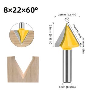 Dao Phay Chữ V 8mm Dùng Cho Khắc Gỗ Dao Phay Góc 60/90/120/150 Độ Hợp Kim Vonfram Coban