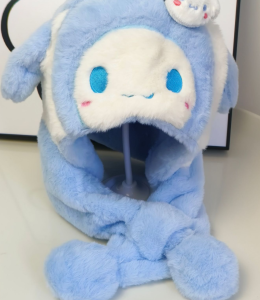 Cute Sanrio Plush Hat Ear Movement When Poked Kawaii Cotton Candy Dog Inflatable Cap Soft Fur Ear Pulling Response Knitted Cap