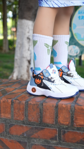 【FREE SOCKS】New Korean Basketball Shoes for Kids Boy PU Leather Rubber High Top Sneakers for Kids Size28-39