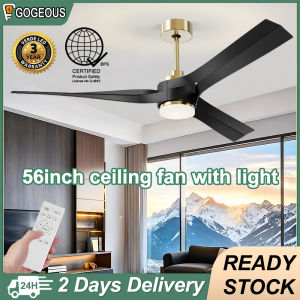 Gogeous 56inch ceiling fan with light modern design black golden ceiling fan with led lights and remote 3 blades big size for living room dinning room