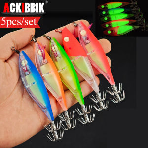 Ackibbik 5pcs/set Glow Squid Jig Lure Saltwater Octopus Lures Squid Jigs Shrimp Fishing Lure Cuttlefishg Fishing Accessories
