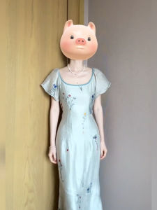 Big Sale Plus Size Ladies Retro Light National Style Blue Print Dress Womens Summer Exquisite Slimming Long Dress