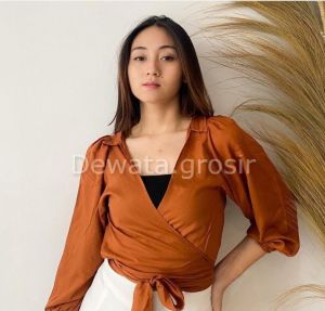 BAJU KEMEJA WANITA ATASAN BLOUSE CROPTOP LENGAN PANJANG/ DESITA CROP WRAP BLOUSE / OUTFIT SELEBGRAM VIRAL KEIRA DESITA OUTER RAYON PREMIUM