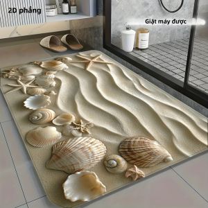 VIKAMA 3D Vision Ocean Breeze Beach Thảm Trải Sàn Phòng Tắm Thảm Polyester Chống Trượt Có Thể Giặt Được Cho Phòng Ngủ Trang Trí Nhà Cửa Phong Cách Hiện Đại