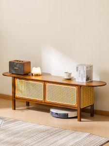 ZHUTING | Living Room TV Cabinet with Storage Double Layer Rattan Design