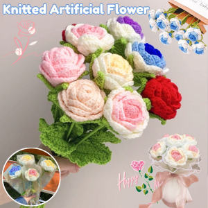 Finished Knitting Flower Rose Tulips Wedding Bridal Artificial Flower Bouquet Valentines Day Gift
