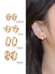 Gold Plated 18K Sleepwear Friendly Diamond Stud Earrings Womens Fashion Jewelry Ear Cuffs No Need to Remove Hoop Earrings
