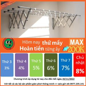 (inox dày 304) Giá phơi quần áo gắn tường Inox 304 dài 2m HÒA PHÁT Giàn phơi thông minh gấp gọn siêu bền bảo hành 5 năm